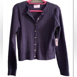 NWT cable knit cardigan Old Navy SoSoft Dark Blue Sweater braided twist cropped